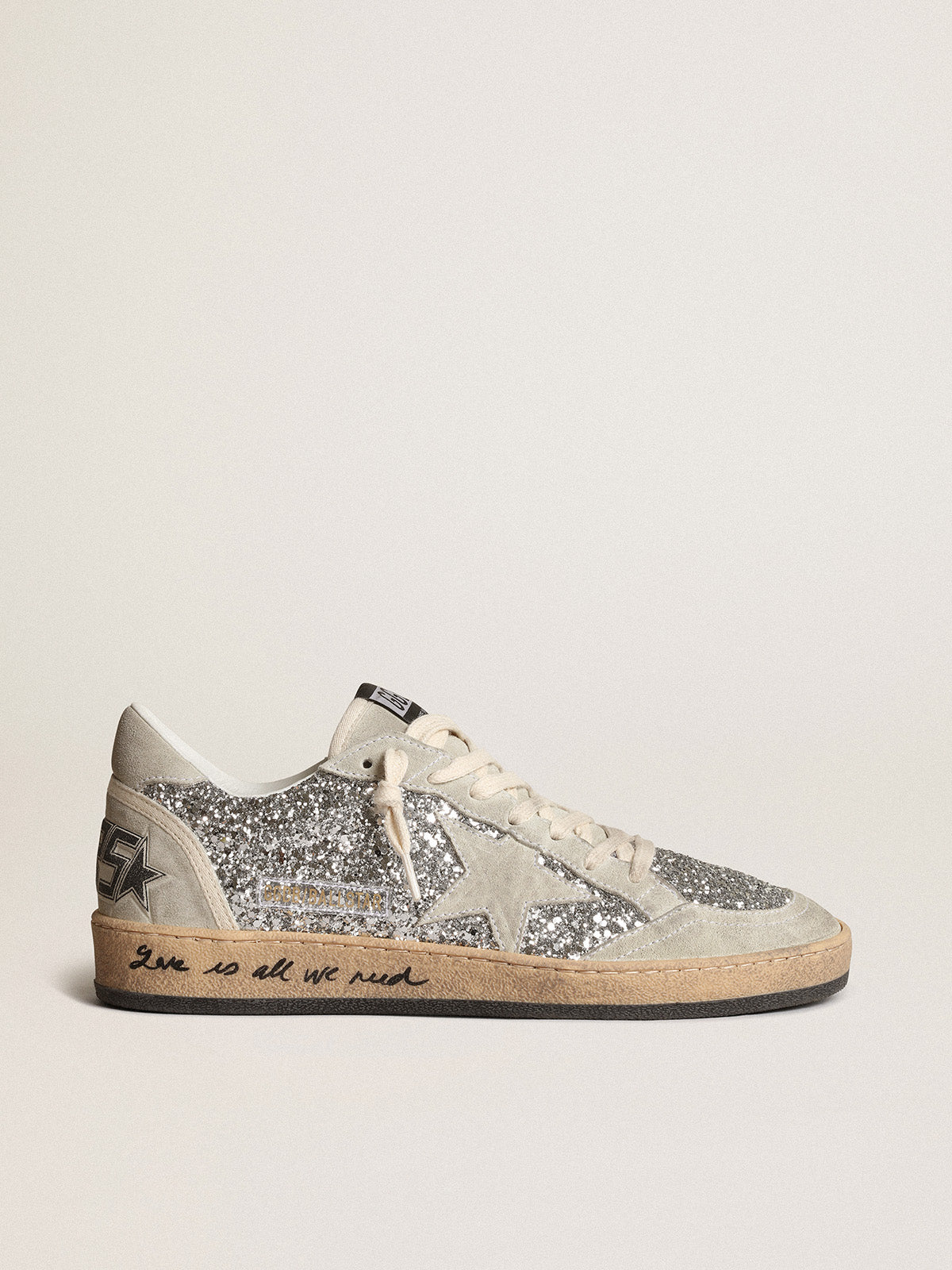 Ball Star in silver glitter with ice-gray suede inserts| Golden Goose