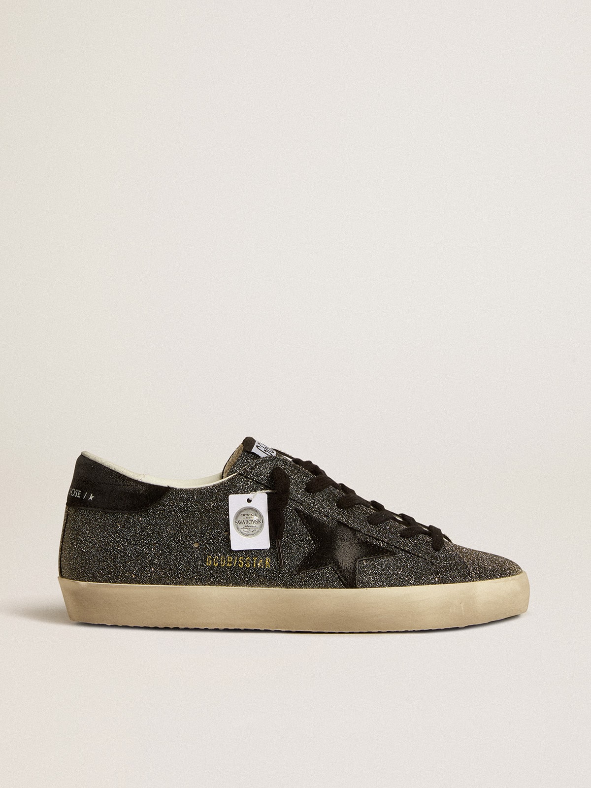 Women's Super-Star in black Swarovski crystals with black suede star| Golden Goose