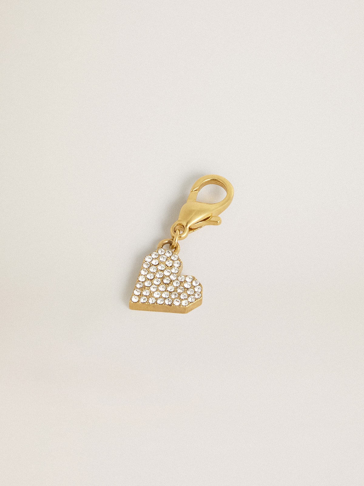 Heart-shaped charm in gold-colored brass with crystals| Golden Goose