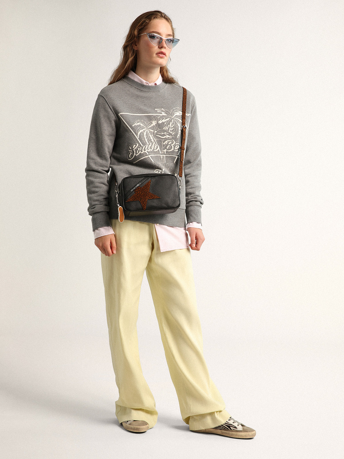 Women's Star Bag in dark brown leather and leopard print star| Golden Goose