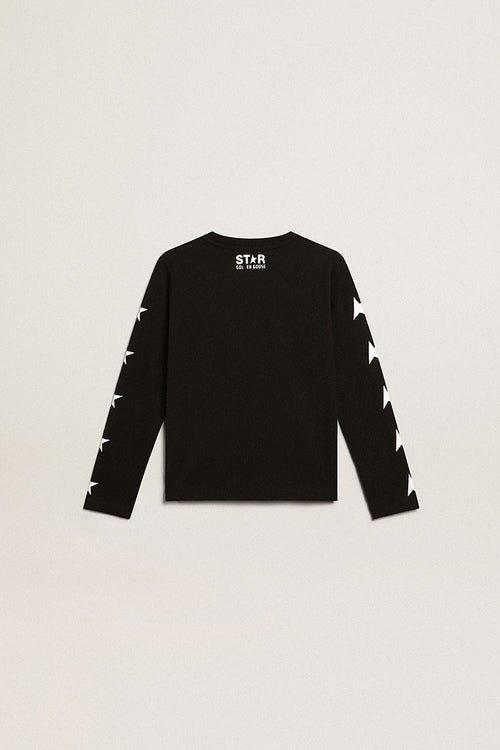 Boys' black sweatshirt with contrasting white stars| Golden Goose