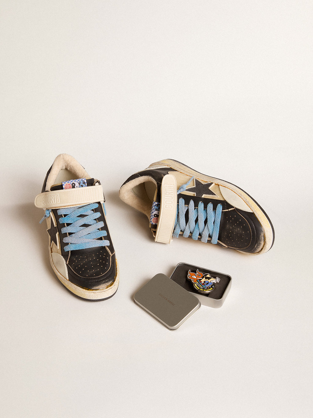 Women's Ball Star Pro in black leather with Velcro strap| Golden Goose