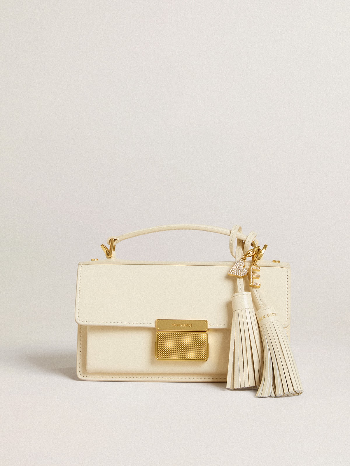 Letter E charm in gold-colored brass with crystals| Golden Goose