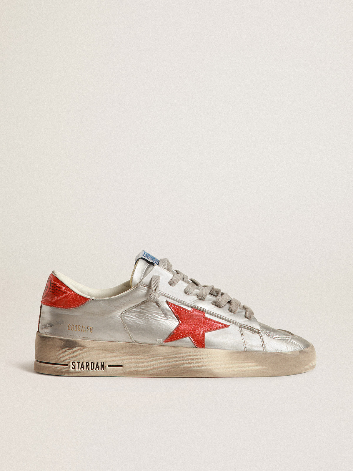 Men's Stardan in metallic leather with red glitter inserts| Golden Goose