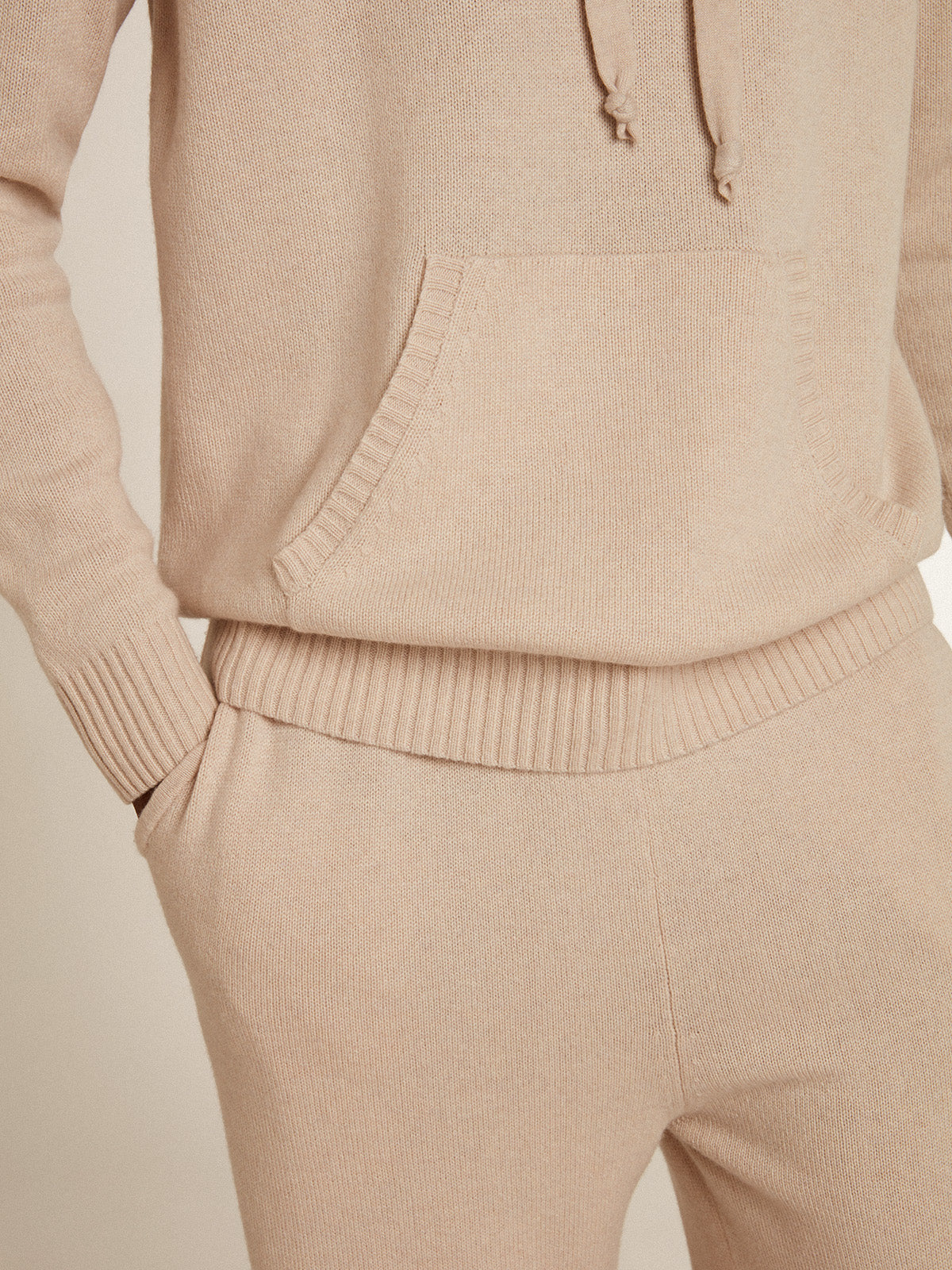 Men's white cashmere blend sweatshirt with hood| Golden Goose