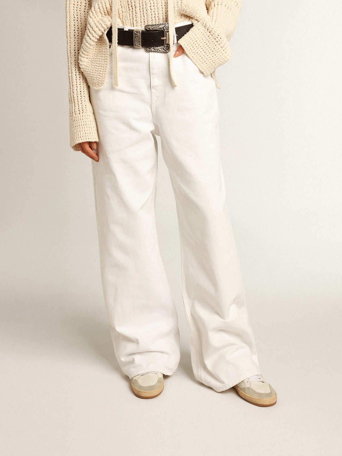 Wide-leg jeans in white bull denim| Golden Goose