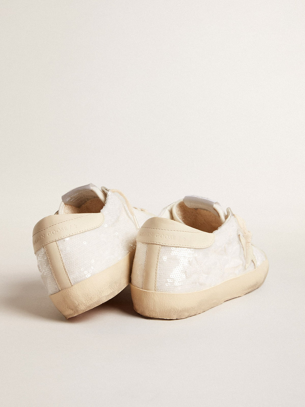 Women's Super-Star LTD in white sequins with leather star and embroidery| Golden Goose