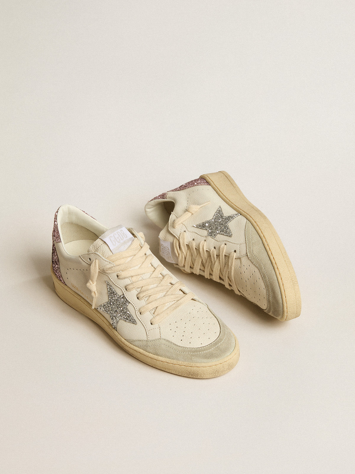 Ball Star with silver glitter star and pink glitter heel tab| Golden Goose