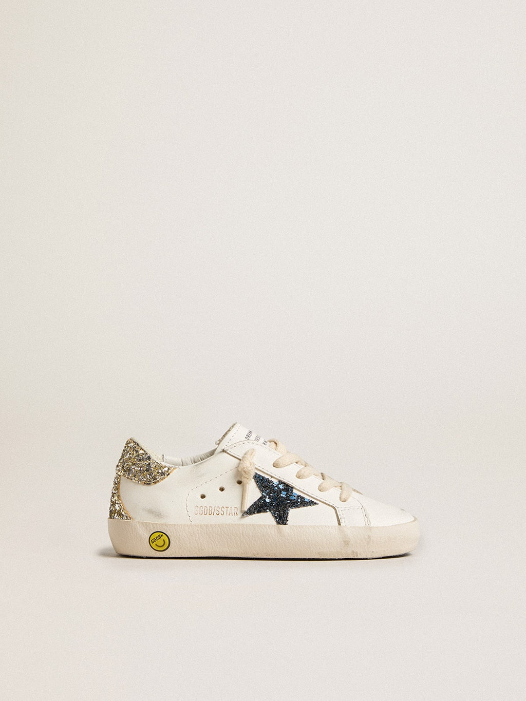 Junior Super-Star in leather with glitter star and heel tab| Golden Goose