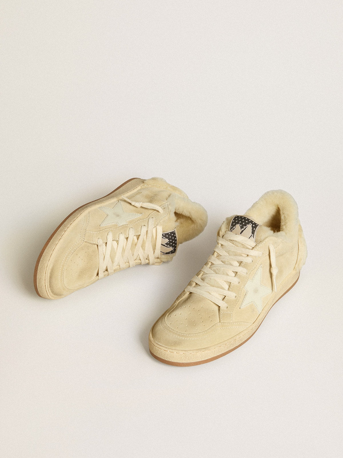 Ball Star LTD in suede and shearling with white patent leather star| Golden Goose