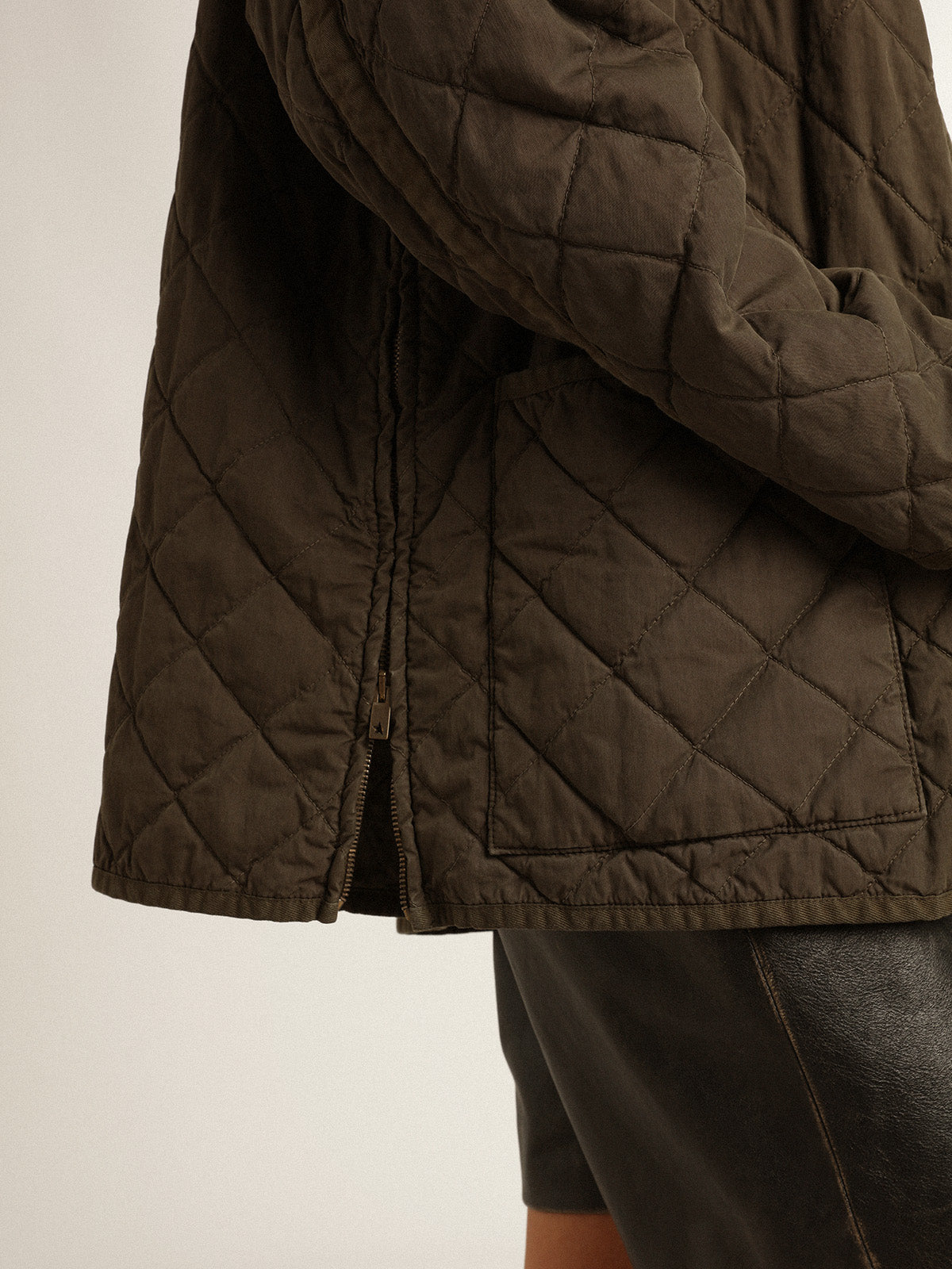 Olive-green quilted jacket| Golden Goose