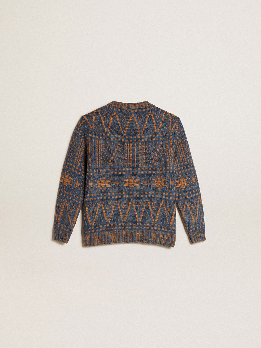 Boys' round-neck sweater with blue Fair Isle motif| Golden Goose