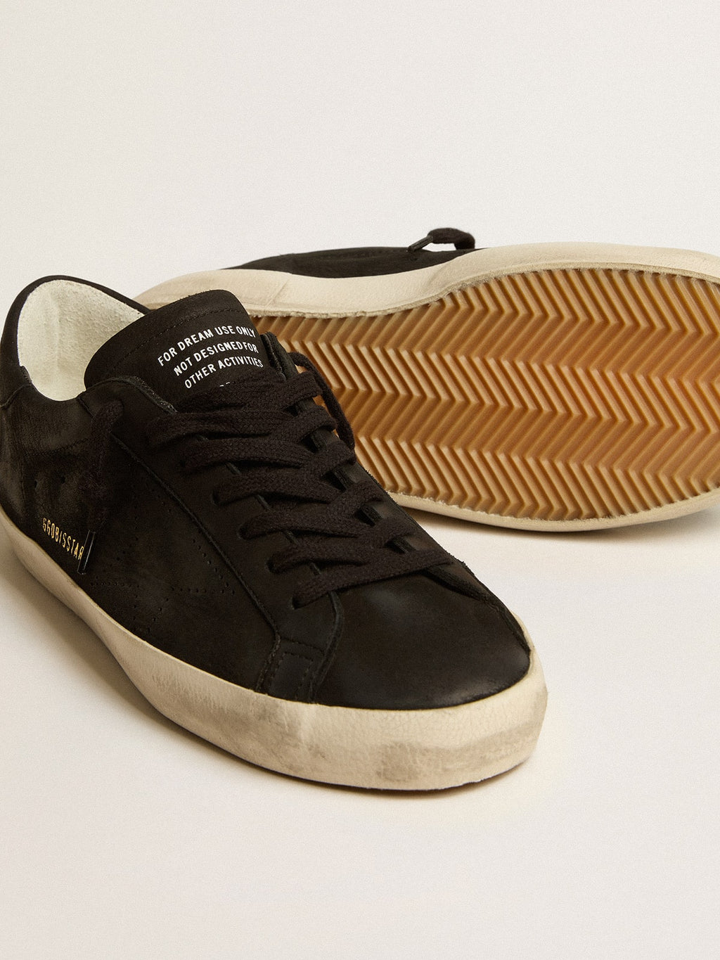 Men's Super-Star in black nubuck with perforated star and black nubuck heel tab| Golden Goose