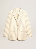 Single-breasted cream cotton blazer with jacquard motif| Golden Goose