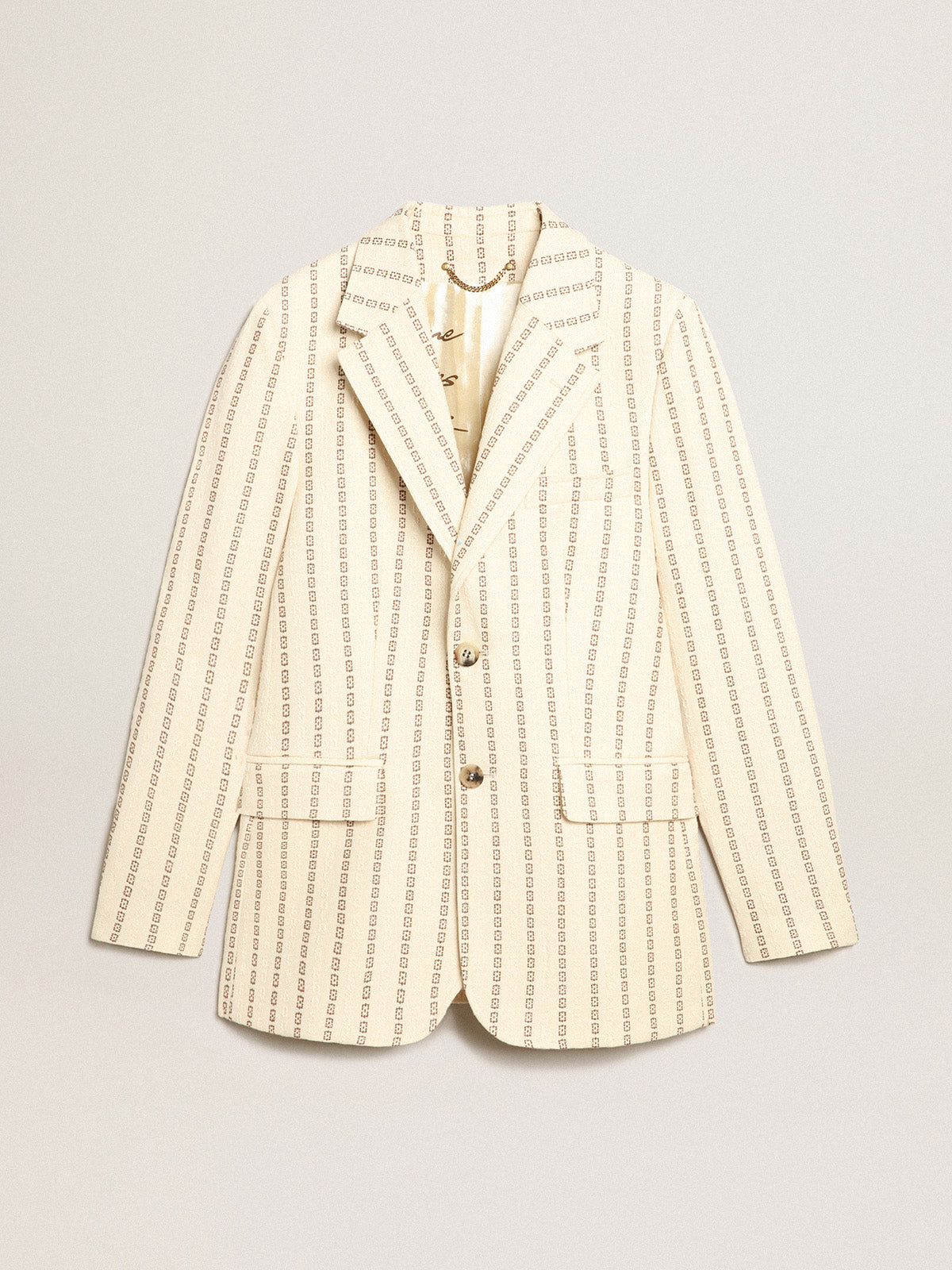 Single-breasted cream cotton blazer with jacquard motif| Golden Goose