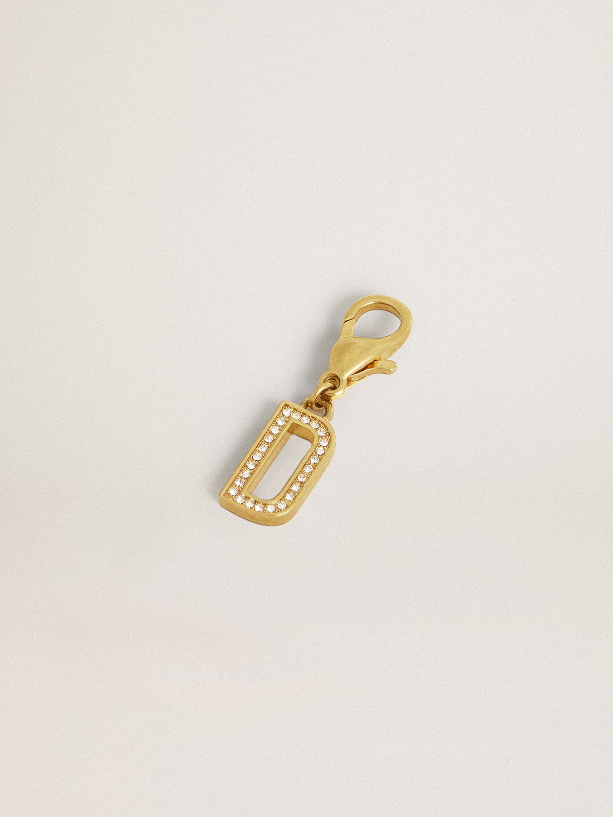 Letter D charm in gold-colored brass with crystals| Golden Goose