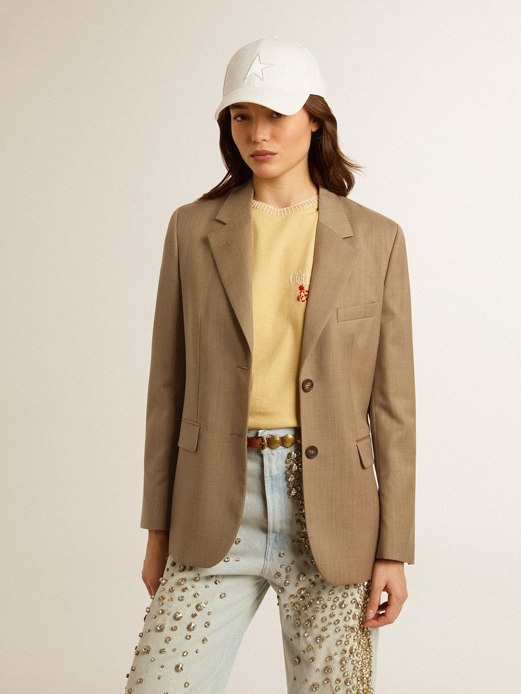 Women's dove-gray double-breasted blazer| Golden Goose