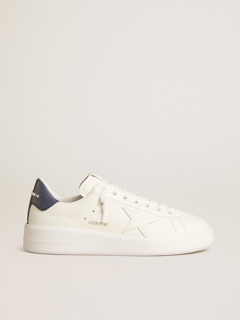 Men's Purestar in leather with white star and blue lizard leather heel tab| Golden Goose