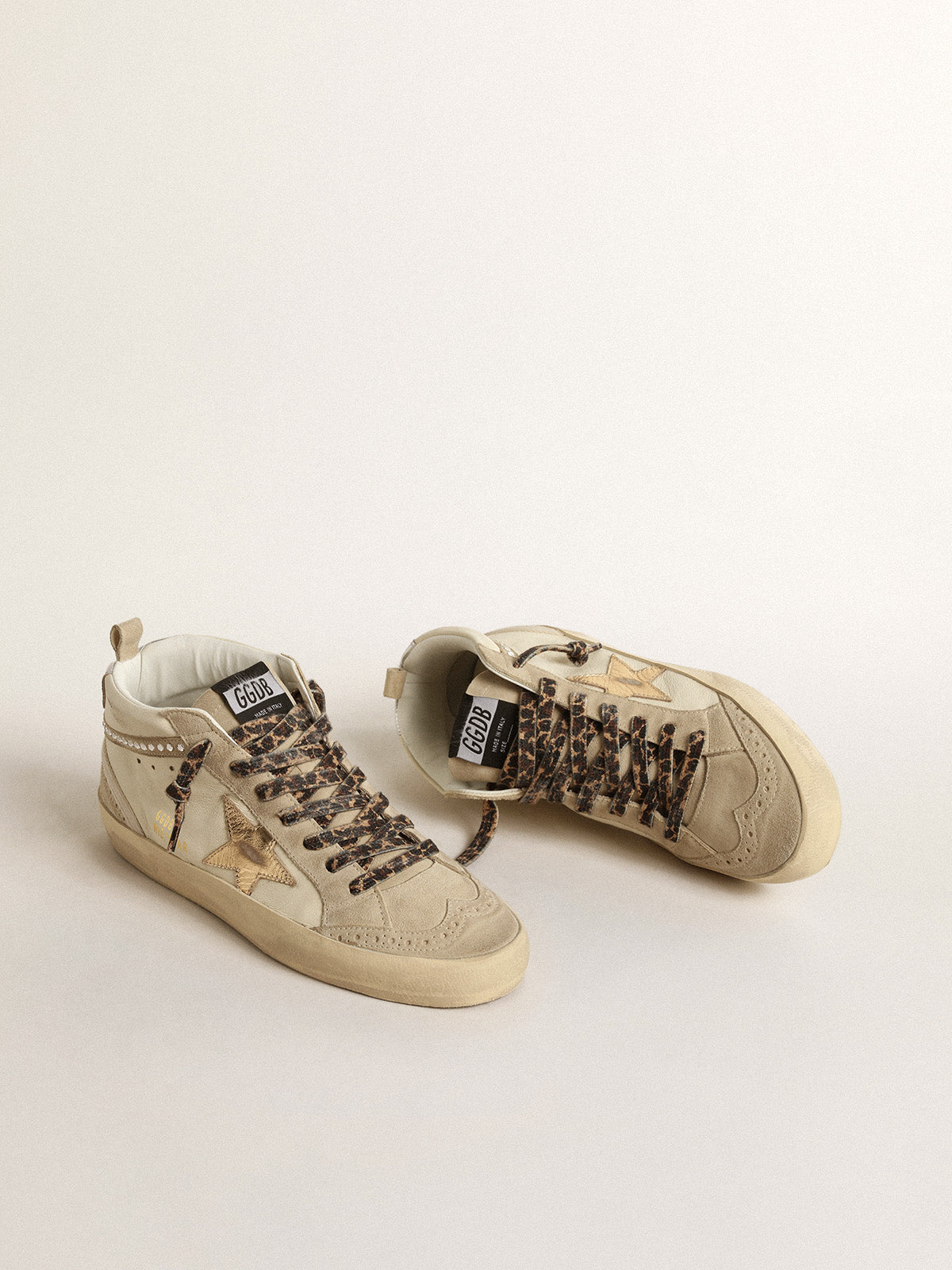 Mid Star with metallic leather star, and flash with crystals| Golden Goose