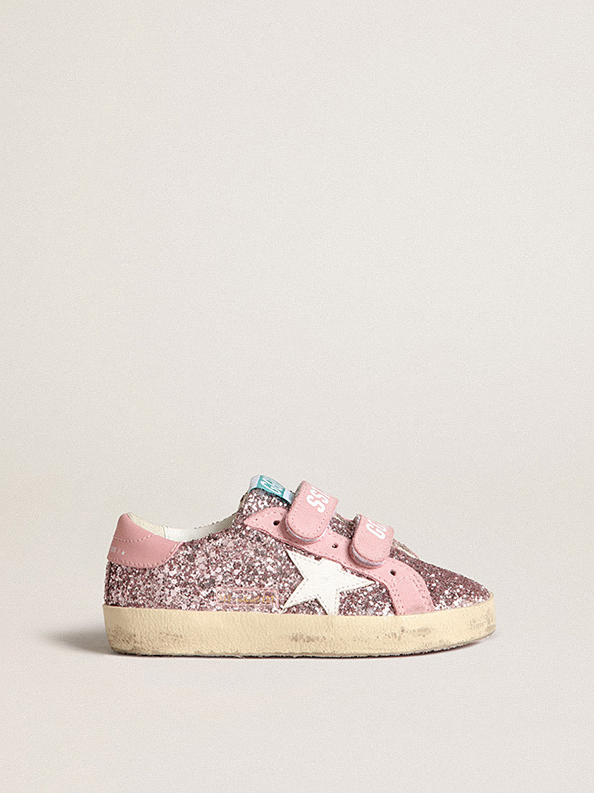 Old School Junior in lilac glitter with white star and pink heel tab| Golden Goose