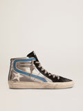Slide in silver metallic leather with white leather star| Golden Goose