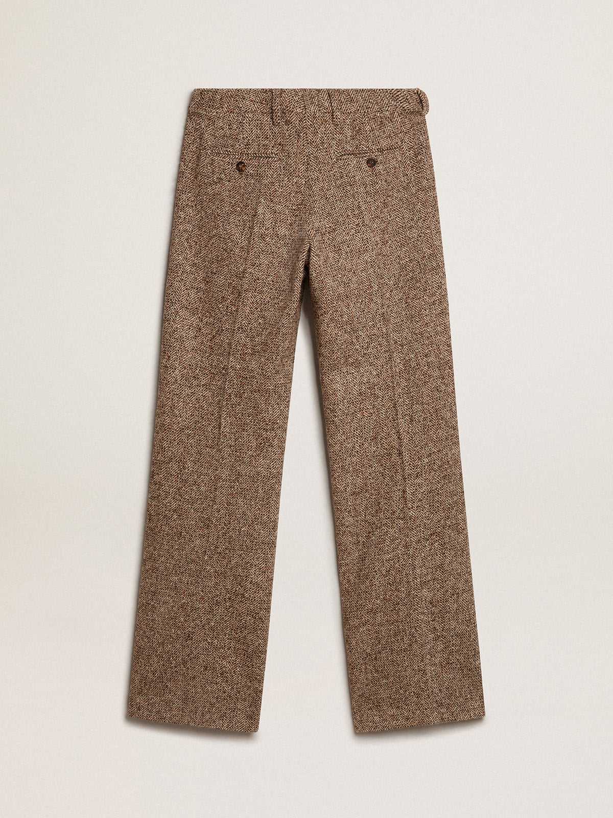 Women's pants in beige and brown wool and silk blend fabric| Golden Goose