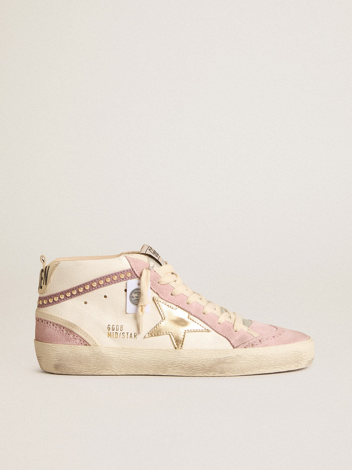 Mid Star with gold leather star and pink suede flash with pearls| Golden Goose