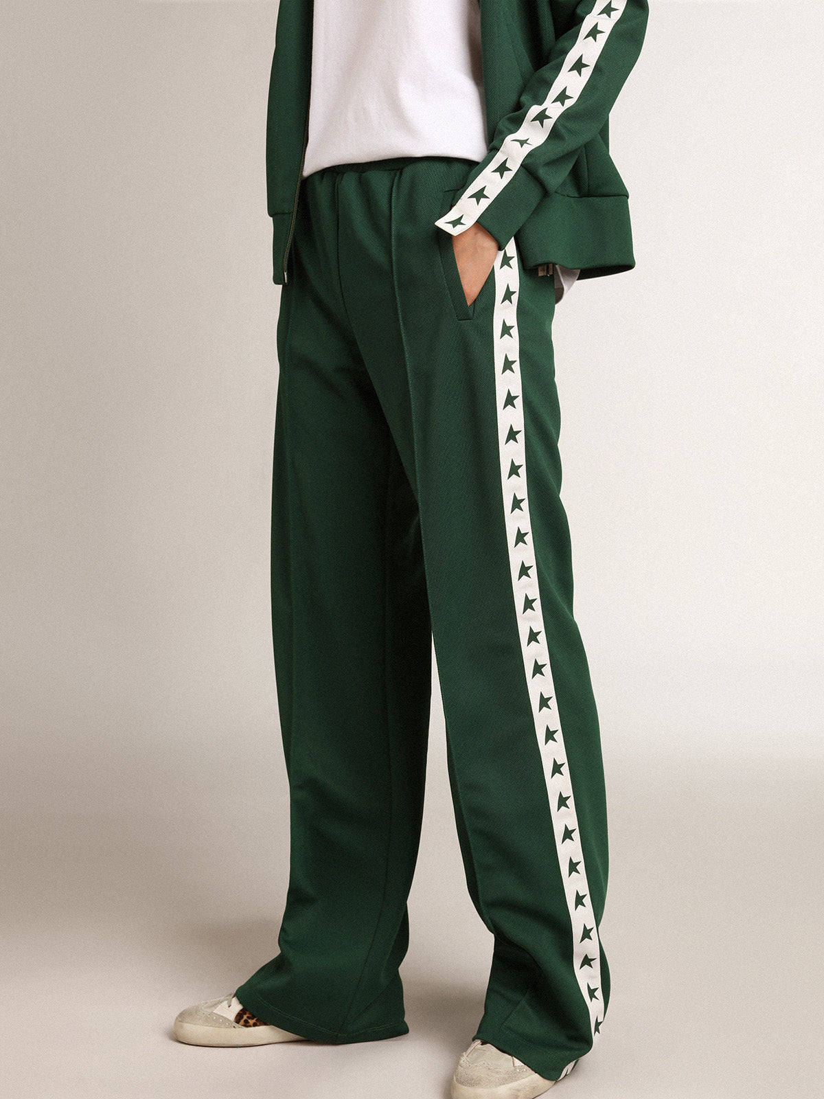 Women's bright green joggers with band and stars| Golden Goose