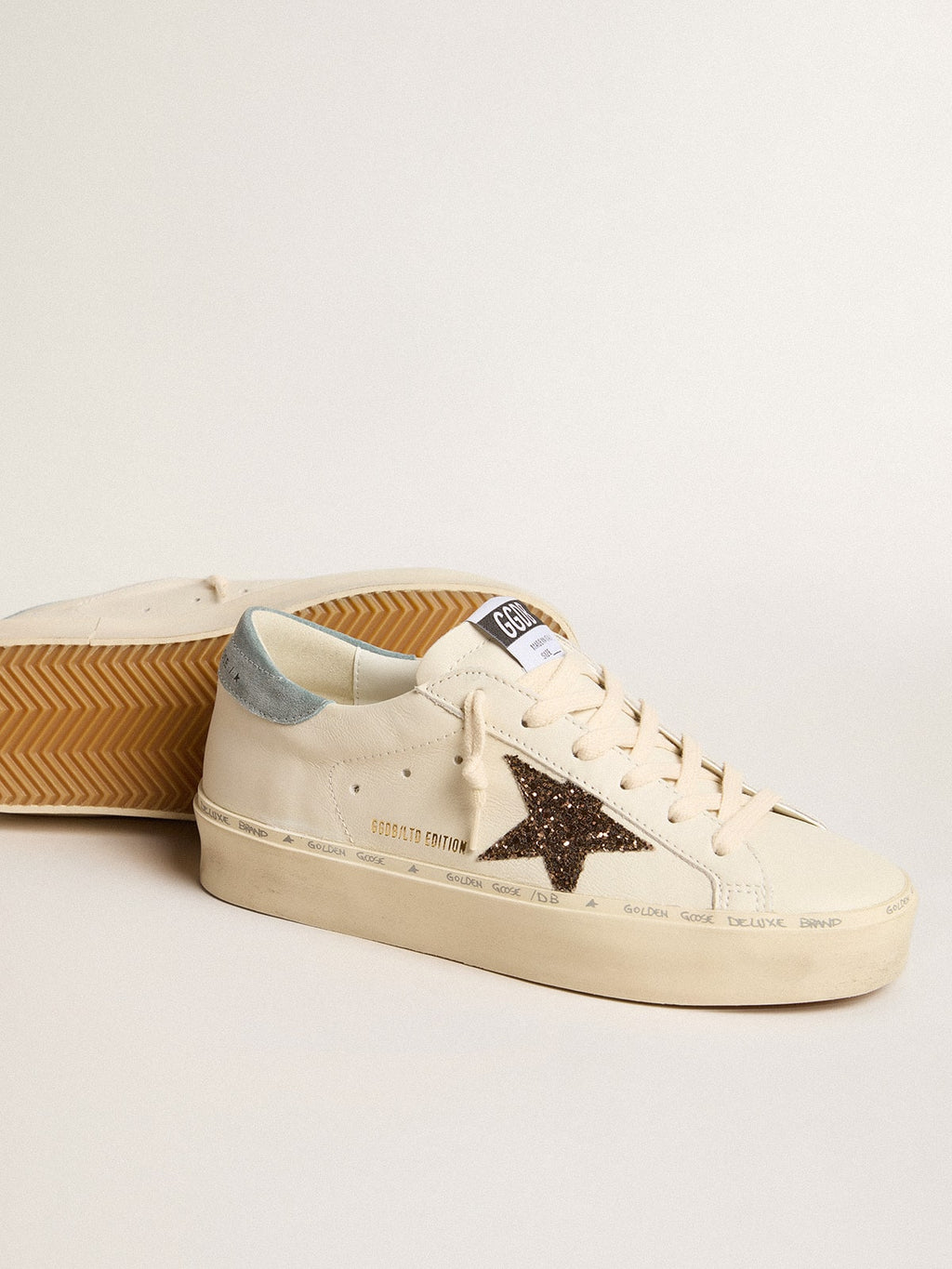 Women's Hi Star LTD with hazelnut glitter star and light blue suede heel tab| Golden Goose