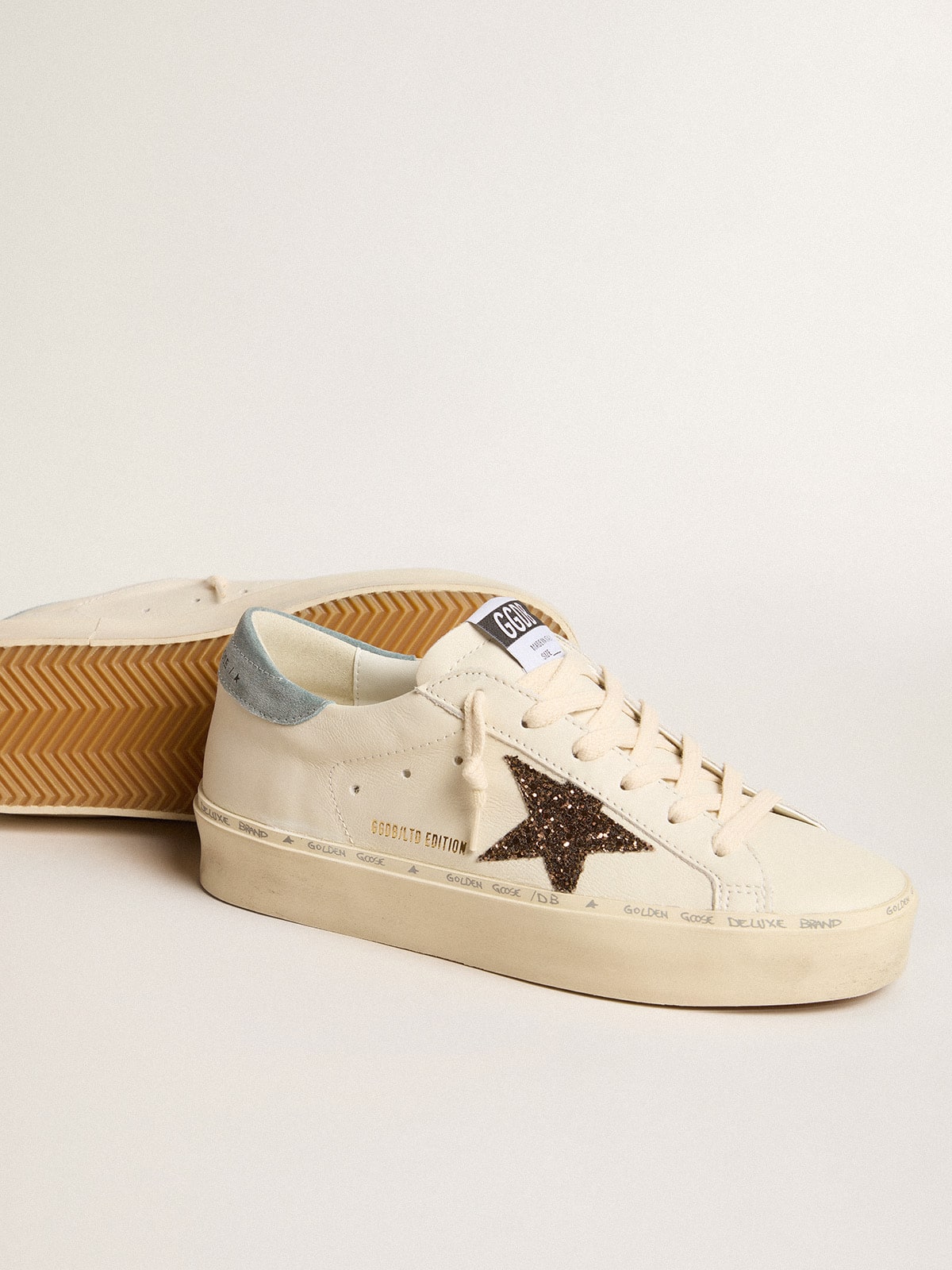 Women's Hi Star LTD with hazelnut glitter star and light blue suede heel tab| Golden Goose