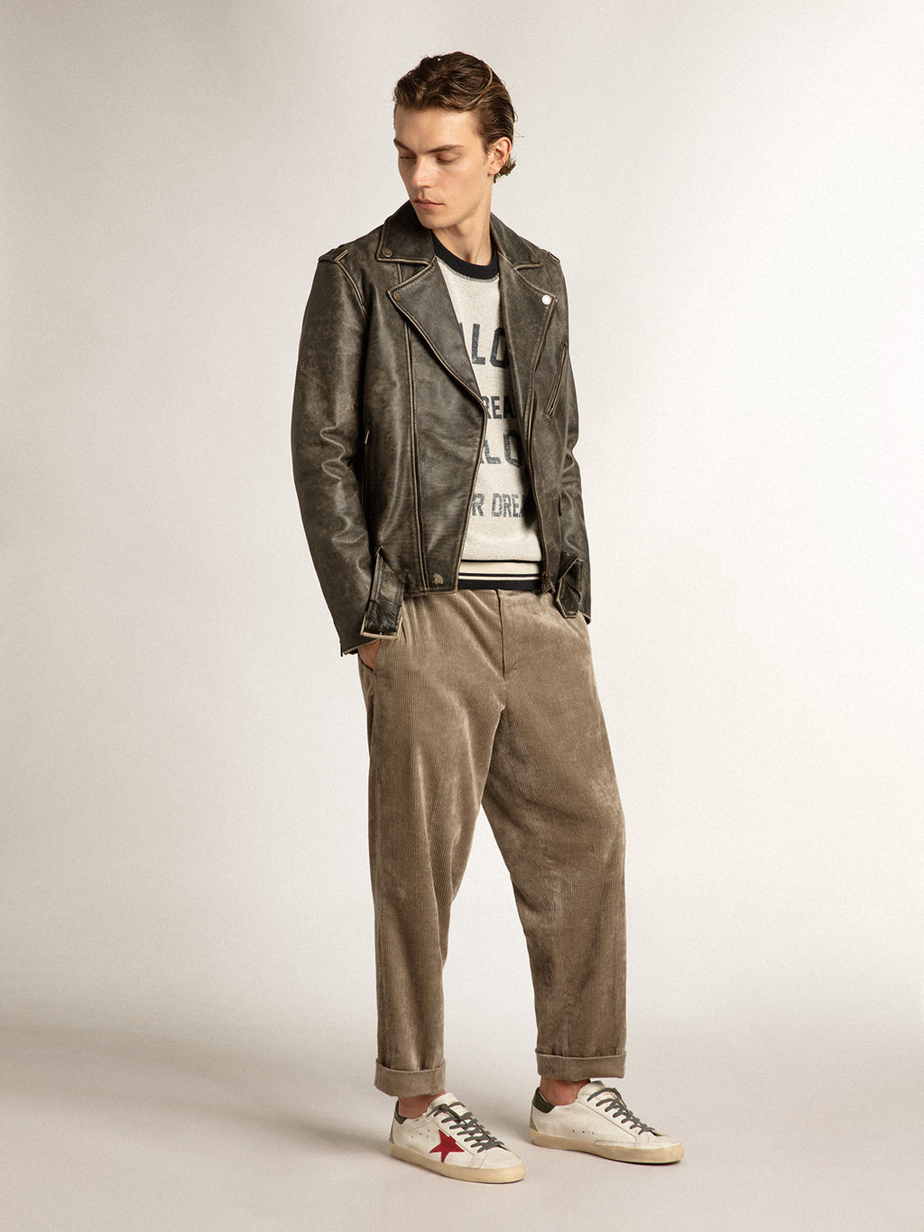 Super-Star with red suede star and green leather heel tab| Golden Goose