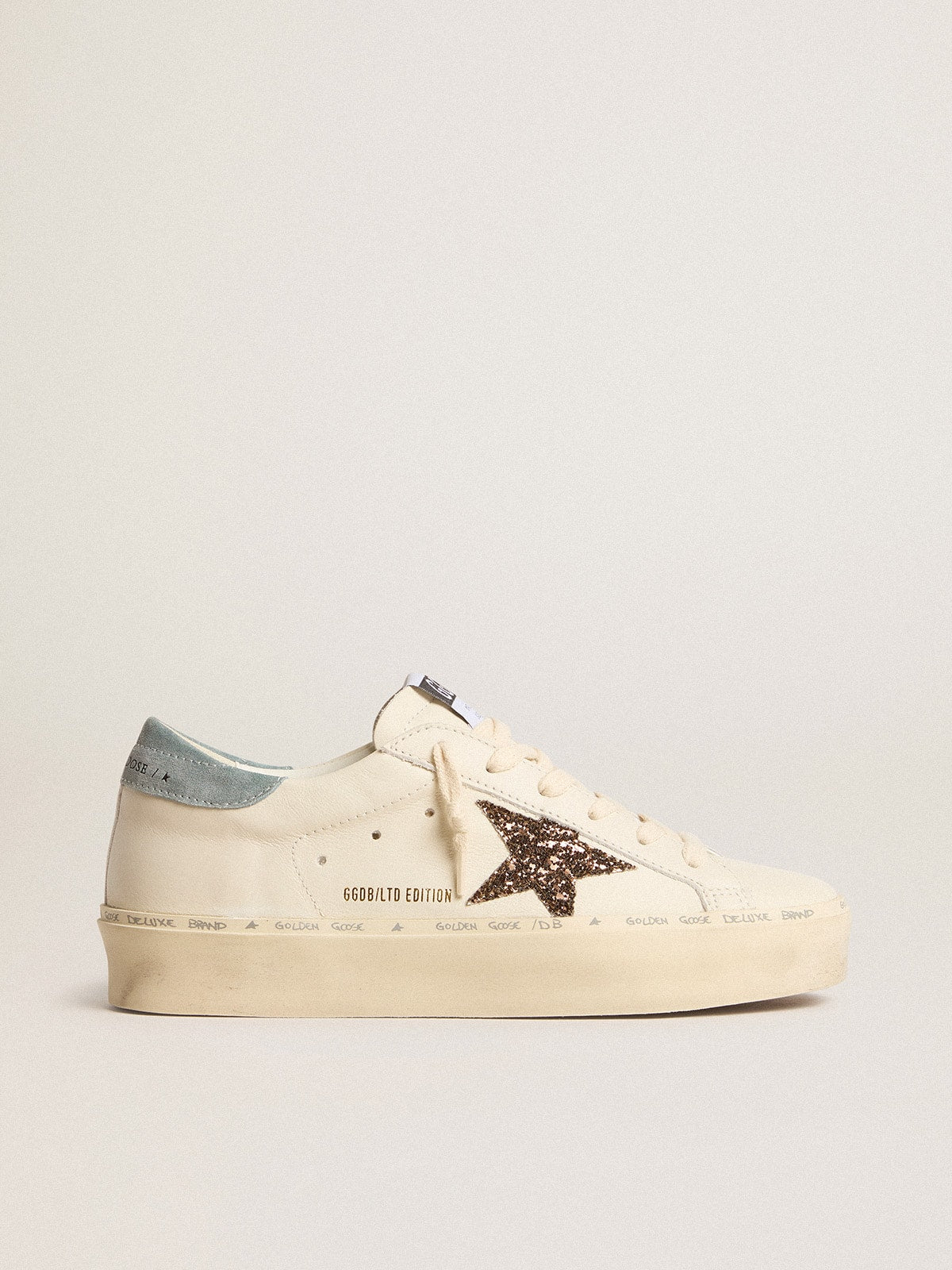 Women's Hi Star LTD with hazelnut glitter star and light blue suede heel tab| Golden Goose