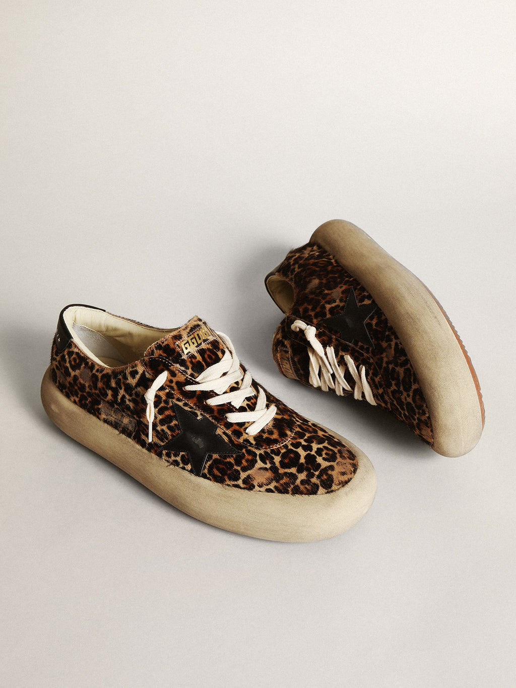 Men's Space-Star in leopard print pony skin with black star and heel| Golden Goose