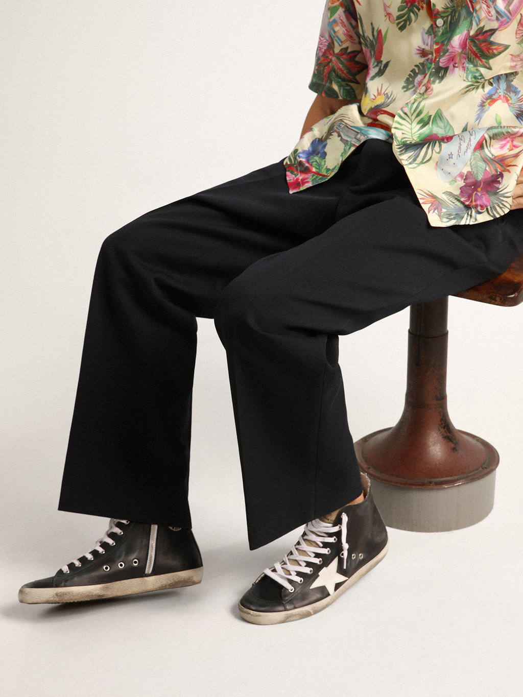 Men's Francy with black leather upper and white leather star| Golden Goose
