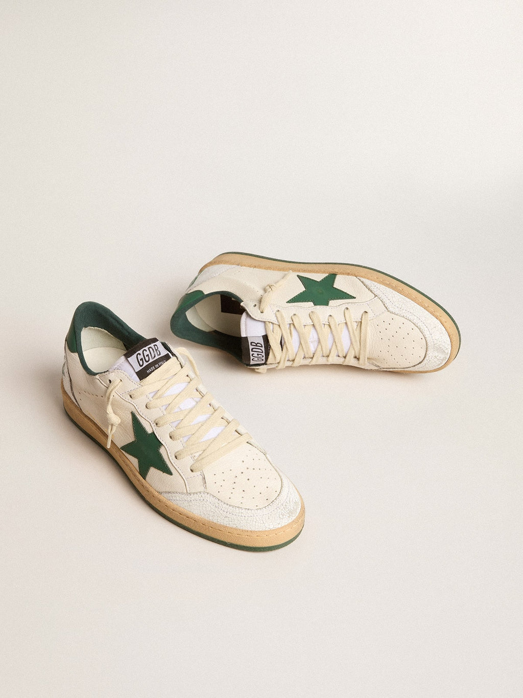 Women's Ball Star Wishes in white nappa leather with green leather star and heel tab| Golden Goose