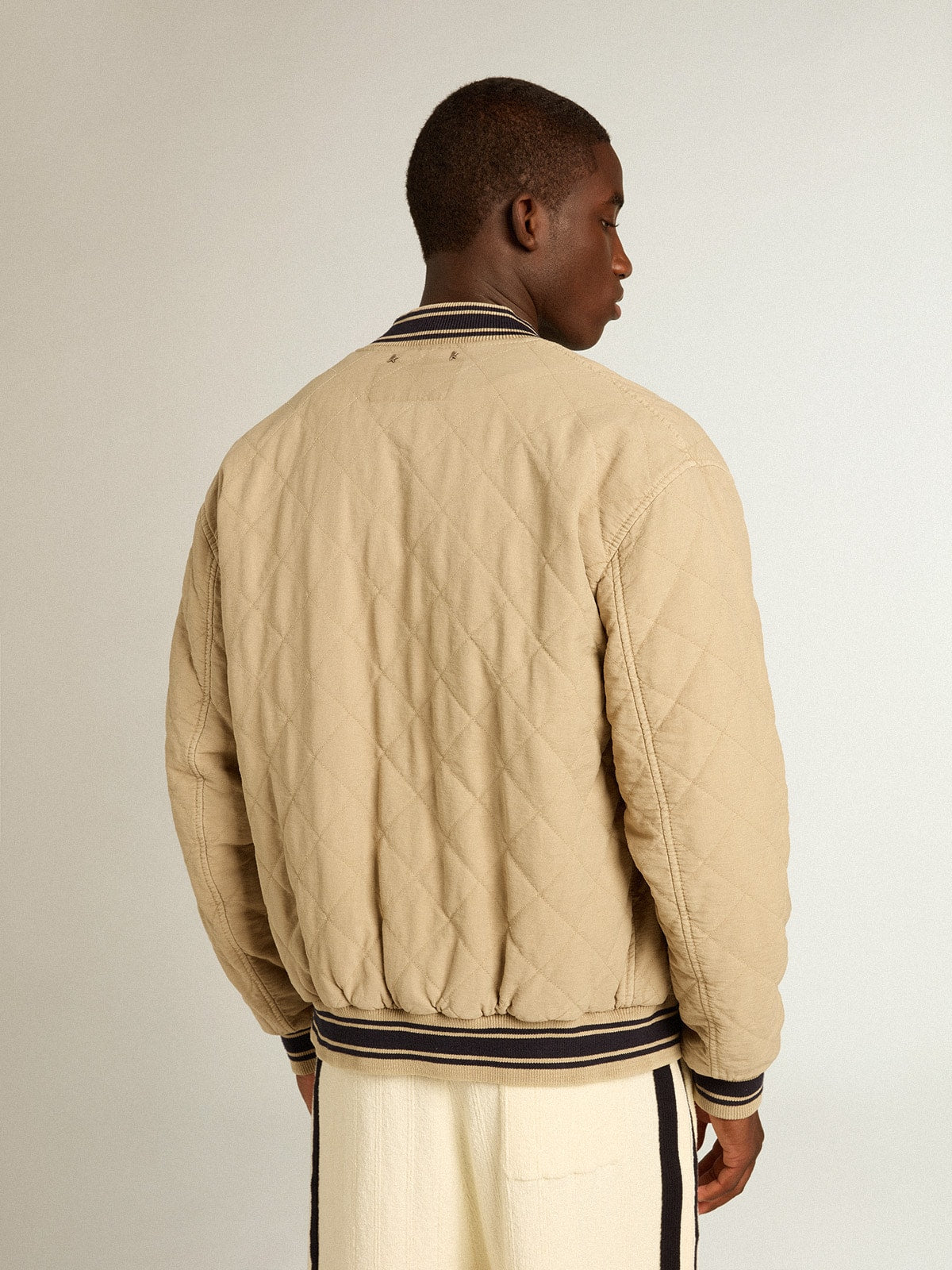 Khaki-colored quilted cotton bomber jacket| Golden Goose