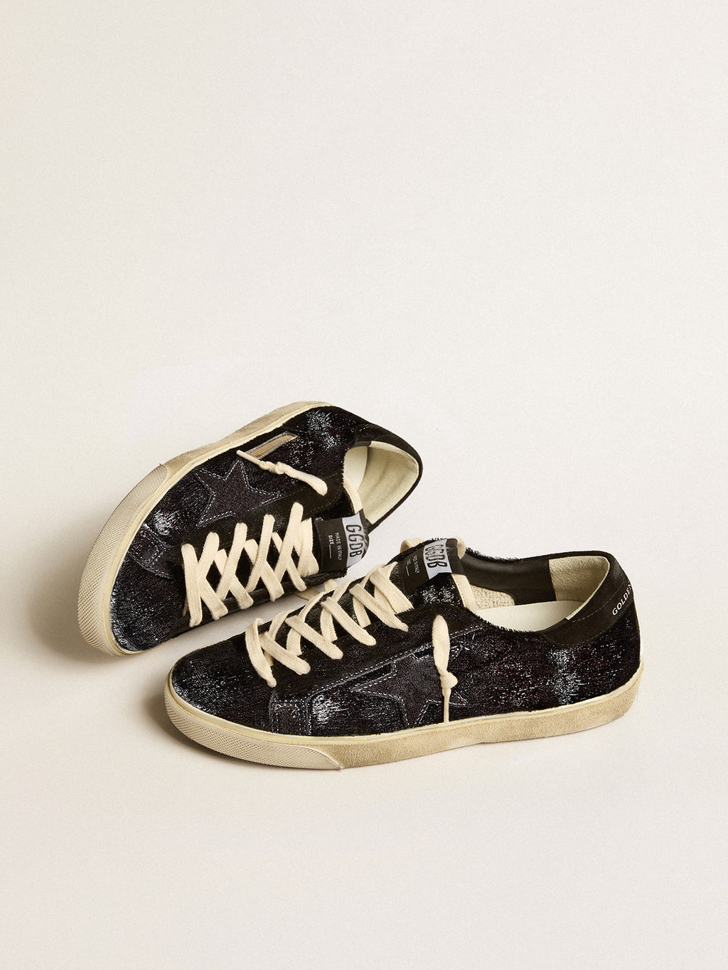 Men's Super-Star in black velvet and suede with black suede star| Golden Goose