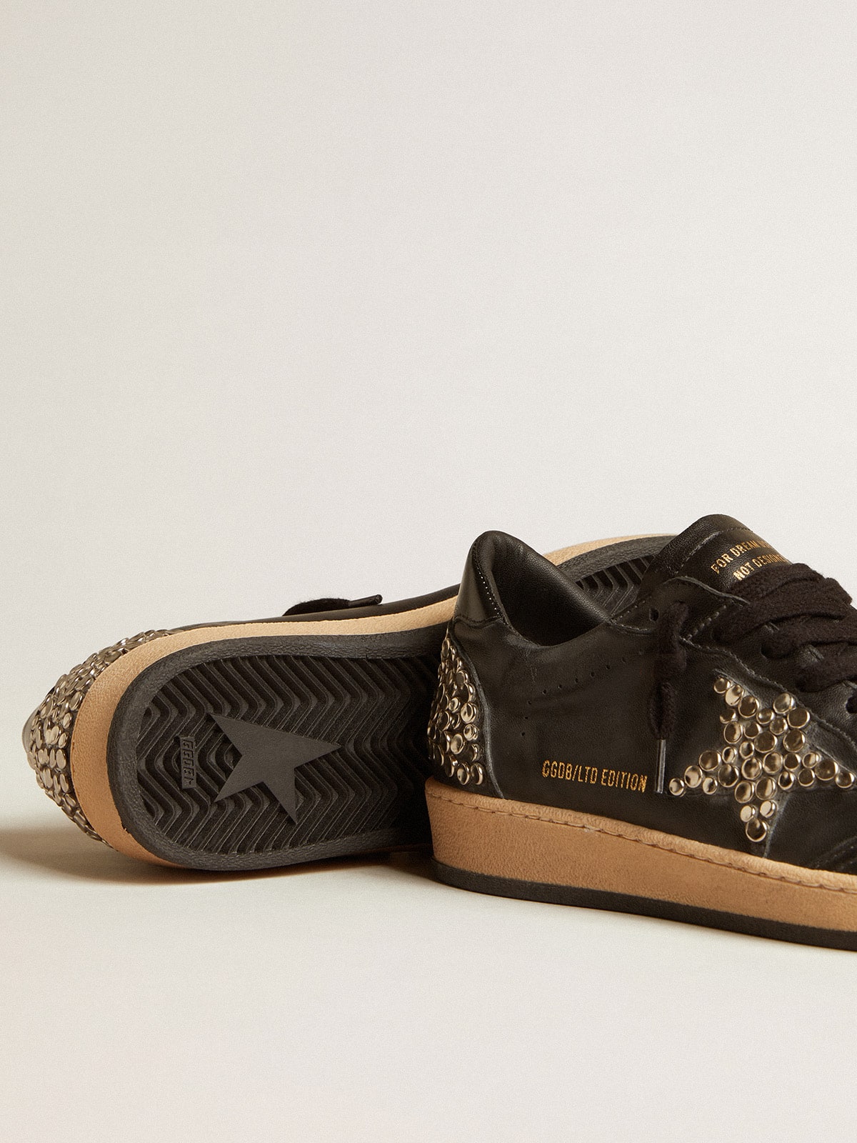 Men's Ball Star LAB in black nappa with studded black leather star| Golden Goose