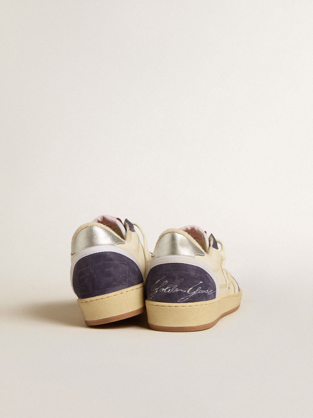 Ball Star LTD in nappa leather and suede with cream star and silver heel tab| Golden Goose