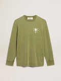 Pesto-green T-shirt with white logo on the front and back| Golden Goose
