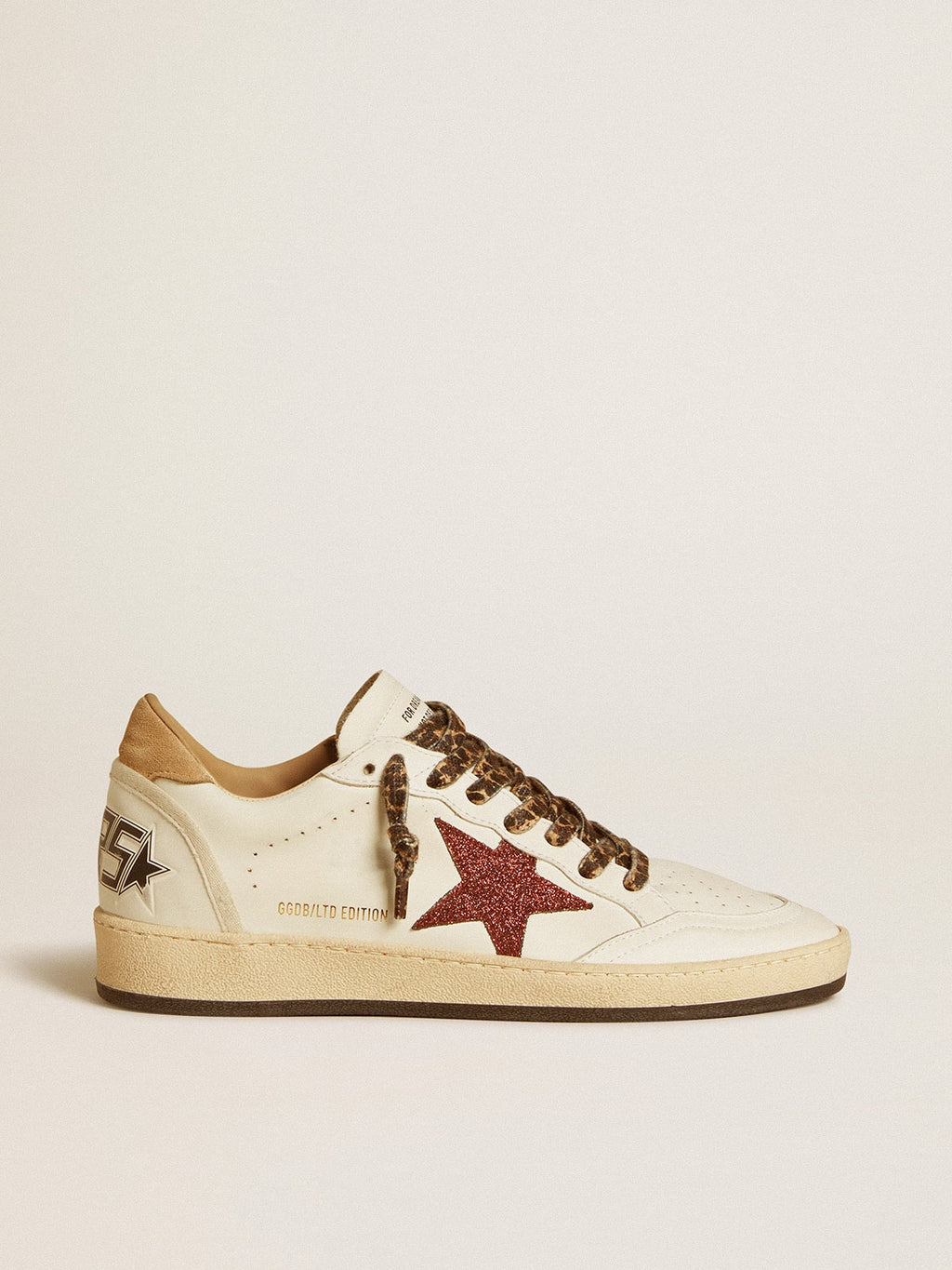 Women's Ball Star LTD with burgundy glitter star and beige suede heel tab| Golden Goose