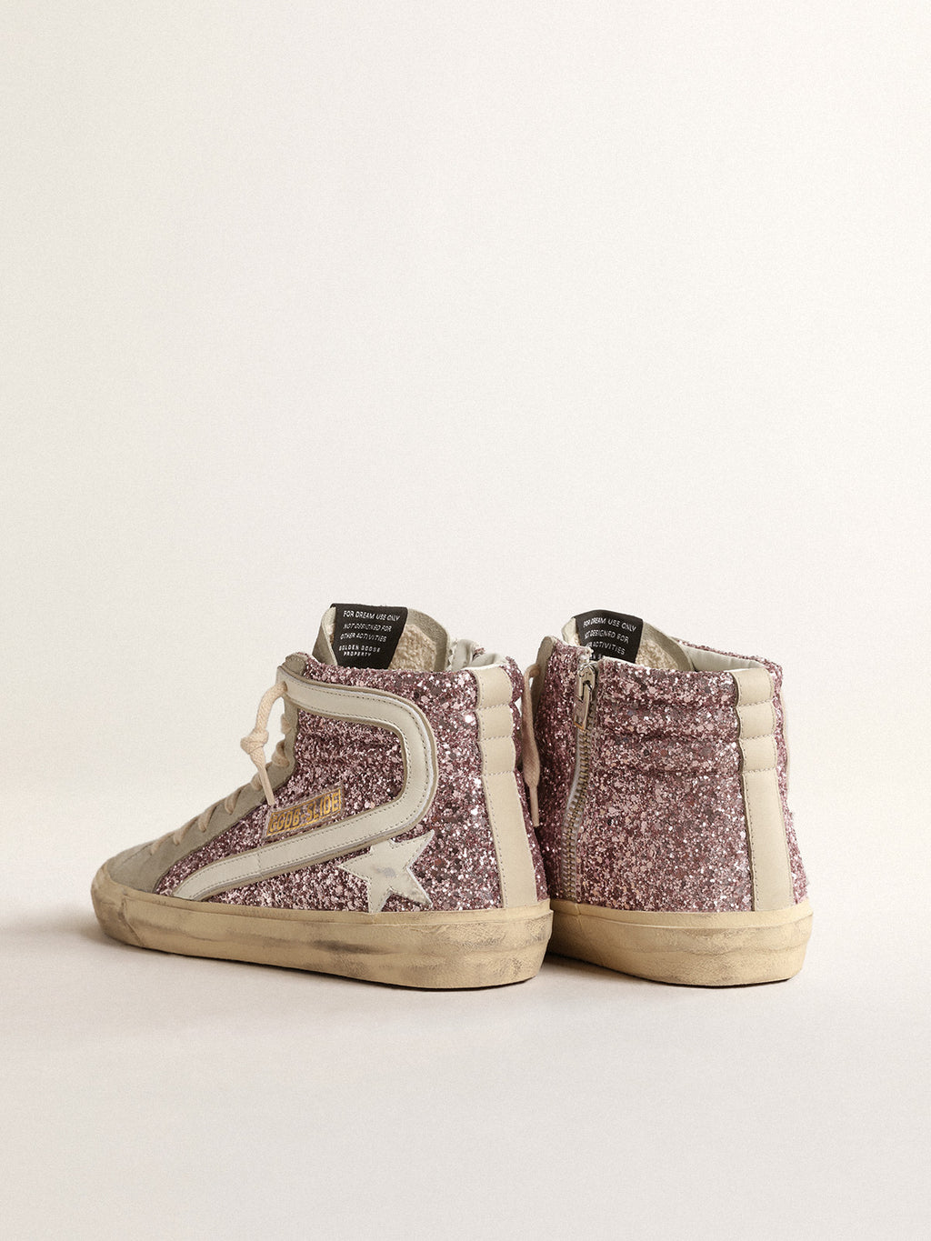 Slide in lilac glitter with white leather star and flash| Golden Goose
