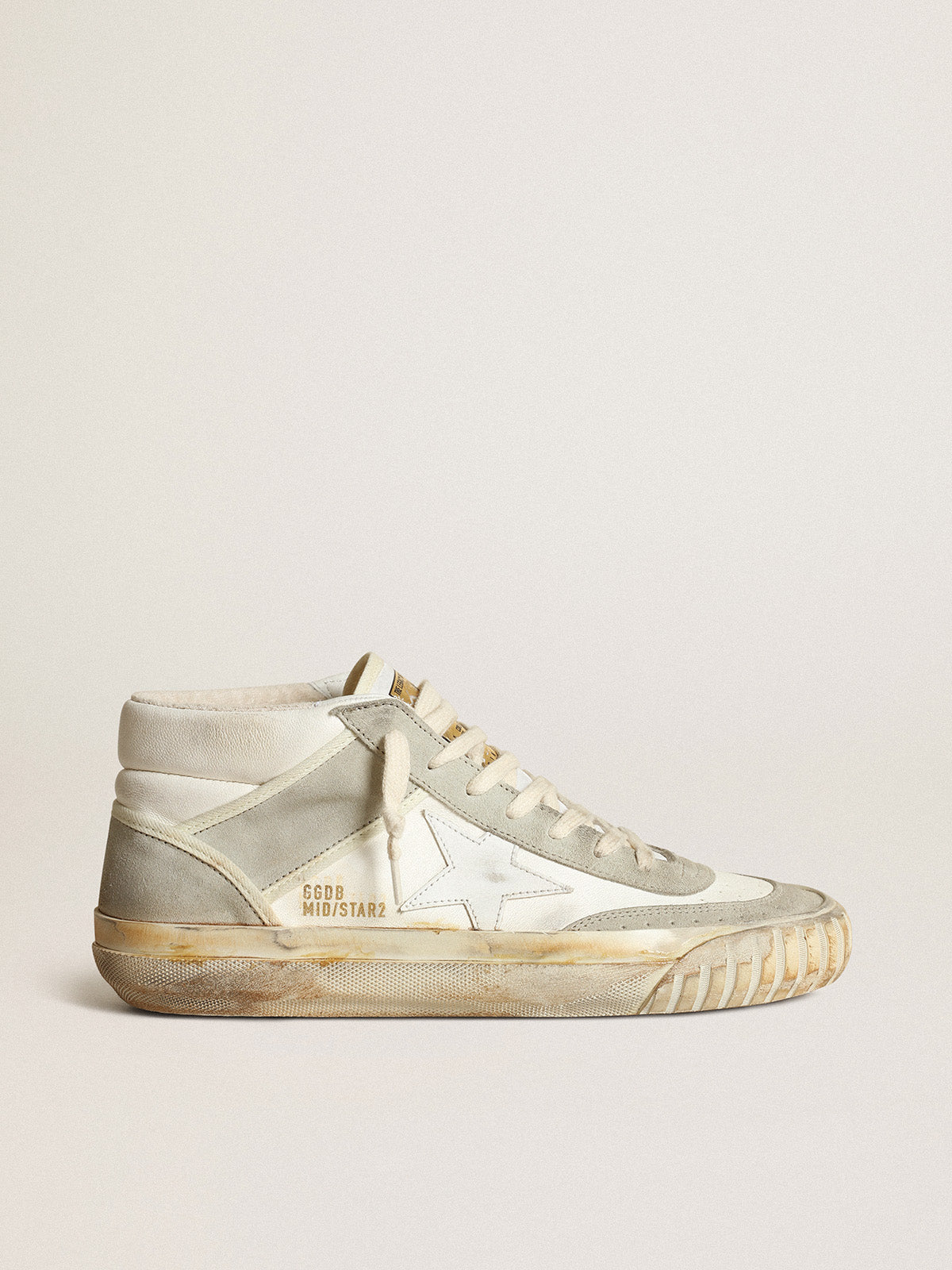 Women's Mid Star sneakers with ice-gray suede inserts and white leather star| Golden Goose