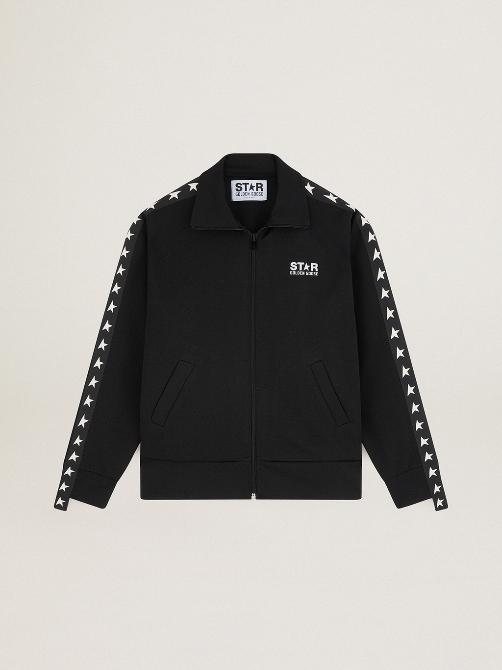Women's black zipped sweatshirt with white stars| Golden Goose