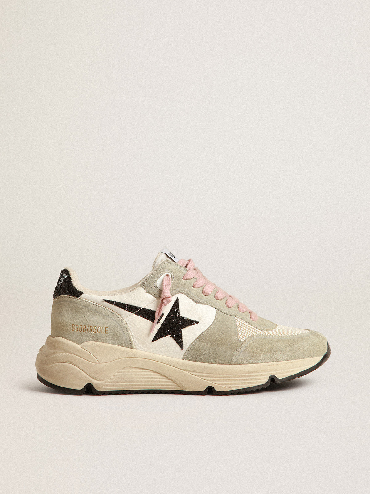 Running Sole with gray suede inserts and black glitter star| Golden Goose