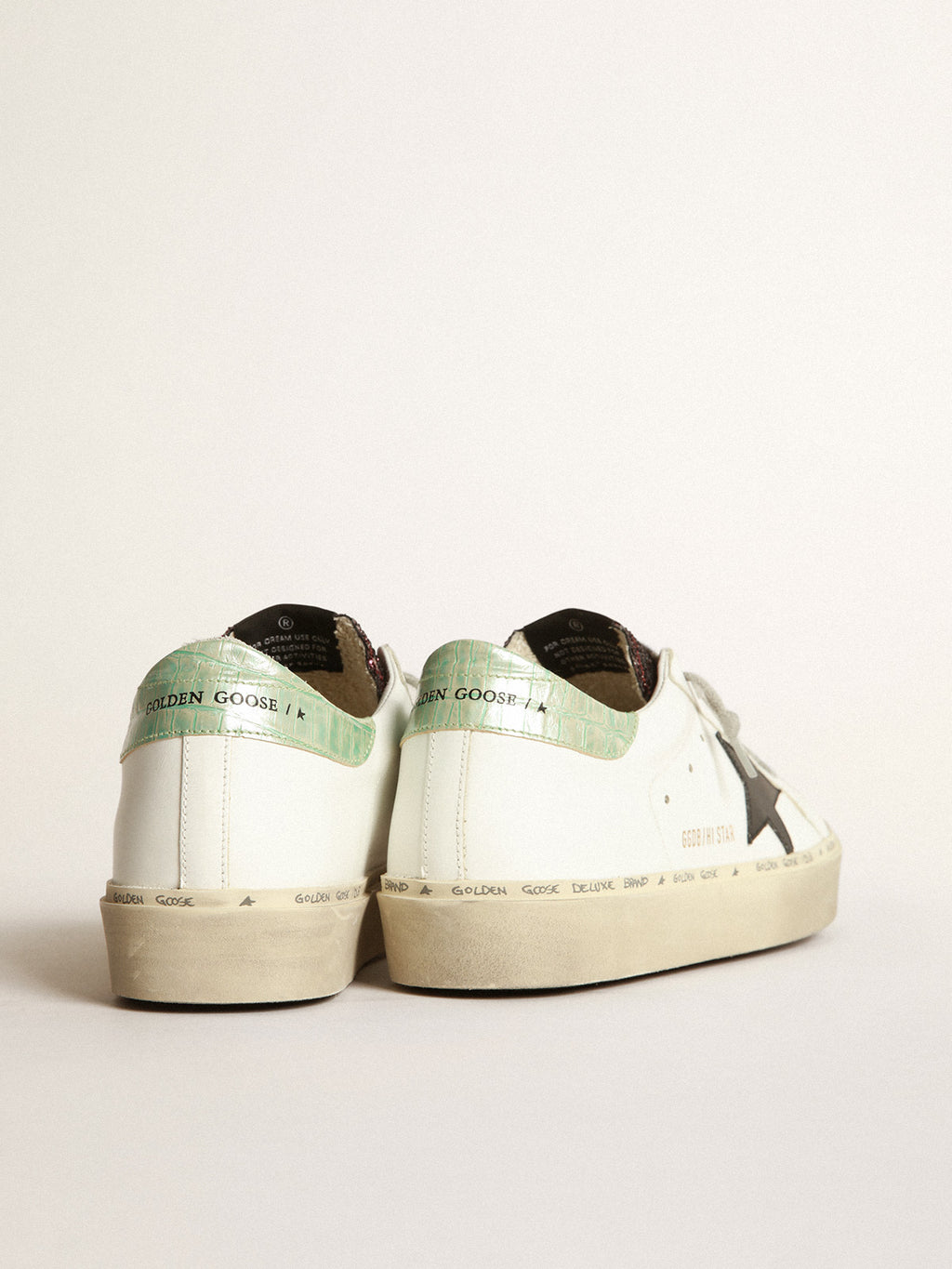 White Hi-Star sneakers with glittery insert and black star| Golden Goose