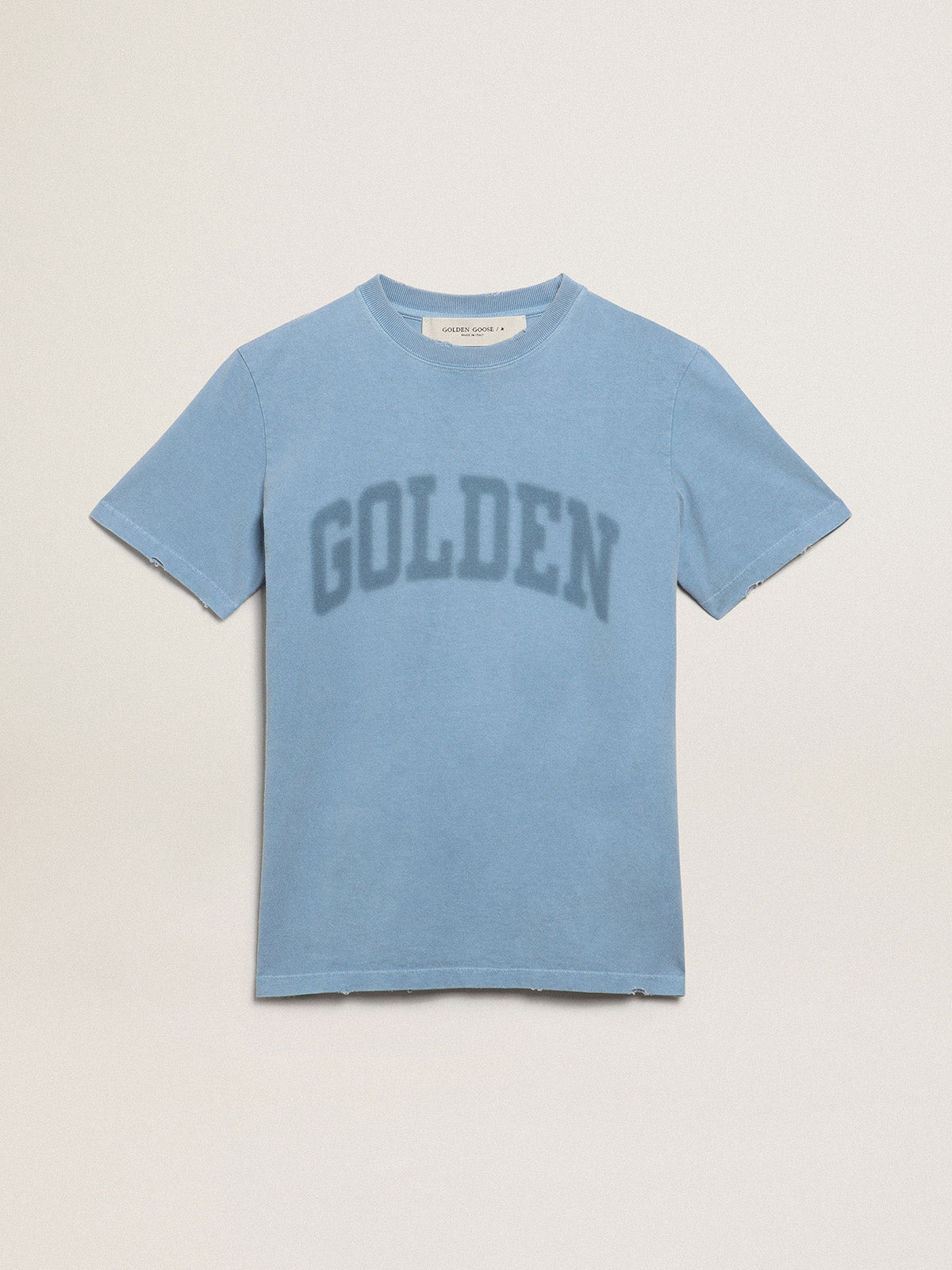 Women's harbor blue T-shirt with tone-on-tone Golden lettering| Golden Goose