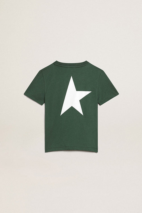 Boys' green T-shirt with contrasting white logo and star| Golden Goose