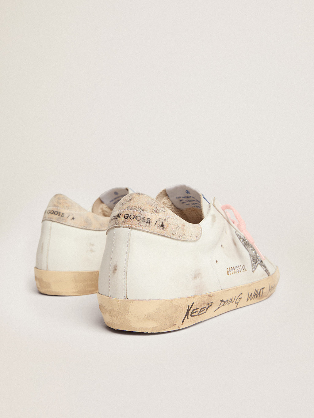 Women's Super-Star with silver glitter star and leopard print heel tab| Golden Goose