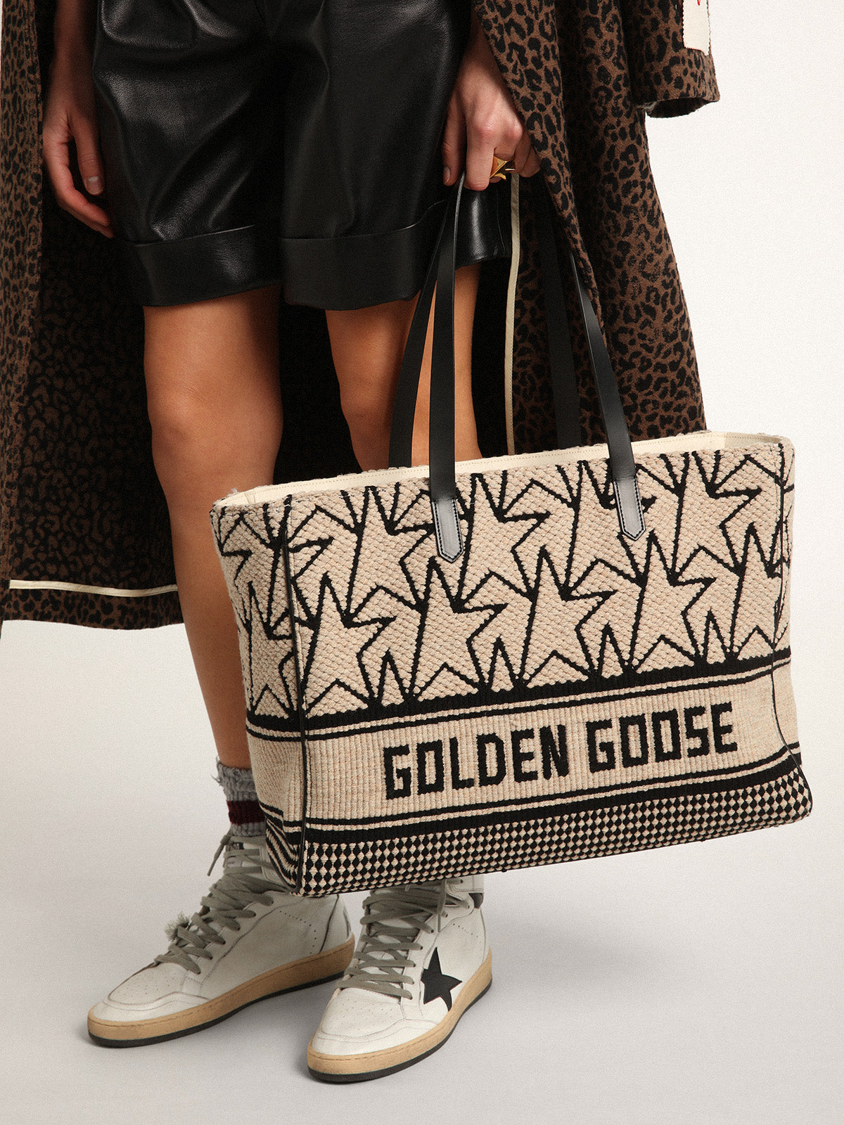Women's California Bag East-West in milk-white jacquard wool| Golden Goose